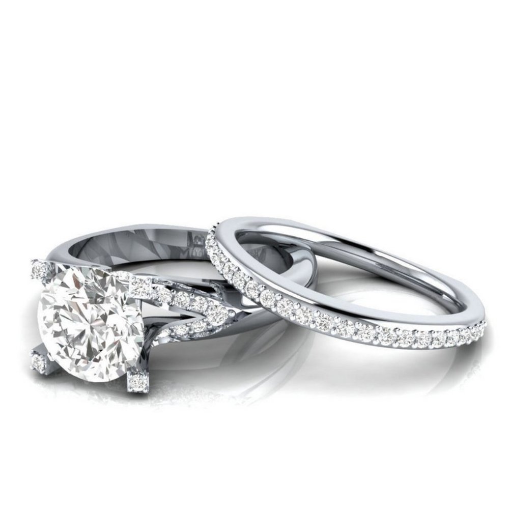 NEW 2PC/Set Round Diamond Engagement Ring 12 - Picture 3 of 5